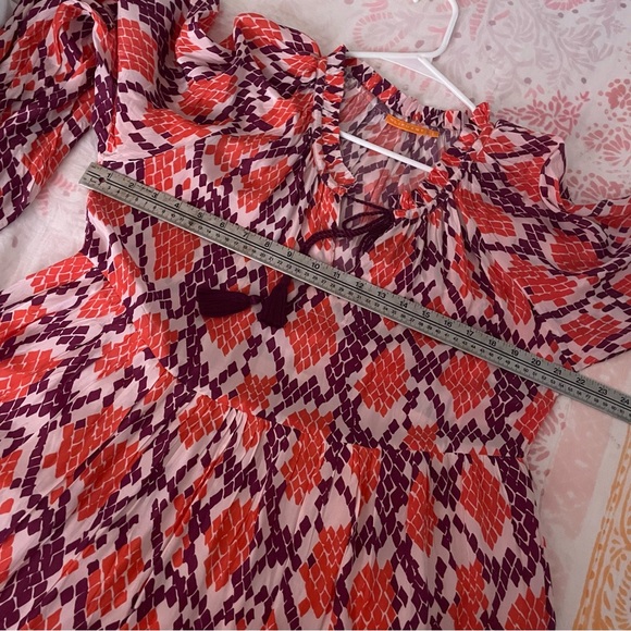 Euc oliphant balloon  sleeve coral python tassle dress size large - Picture 14 of 14